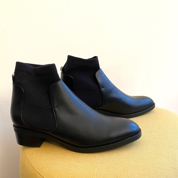 New Zara black Leather Chelsea Sock Ankle Boots 38 - Picture 3 of 12
